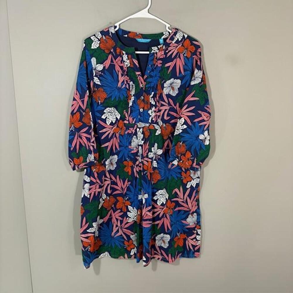 Tori Richard Shirt Dress Womens Medium Multicolor Tropical Floral 3/4 Sleeve